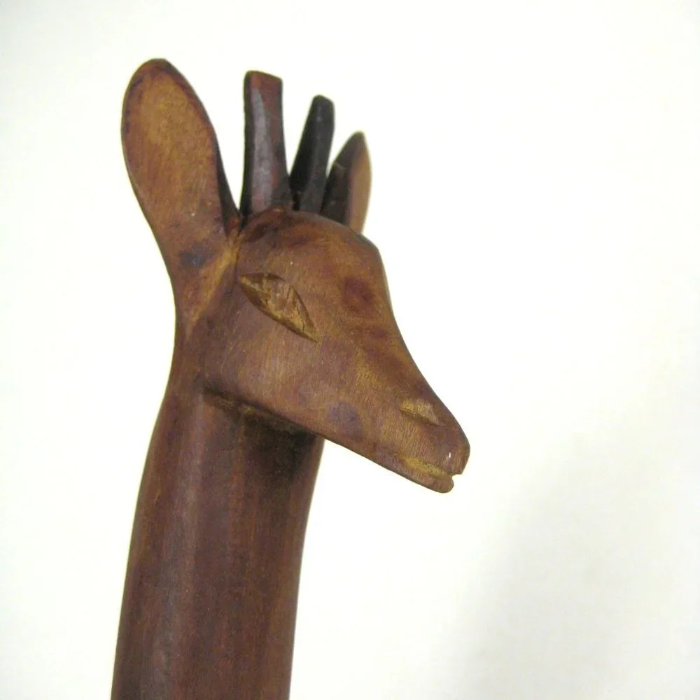 Hand Carved Wooden Giraffe Salad Spoon and Fork Serving Set of 2 CHIP